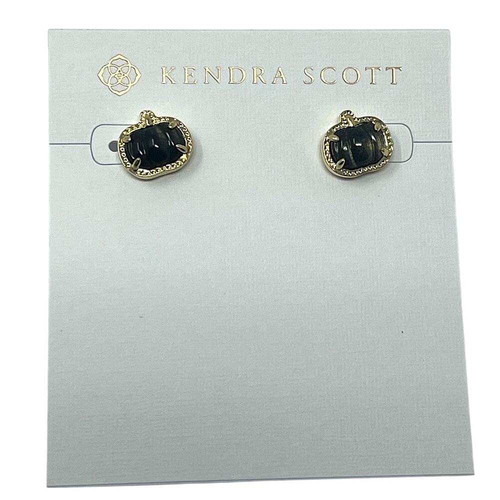 Kendra Scott Black Pumpkin Stud Earrings – Gold Tone. New on card.